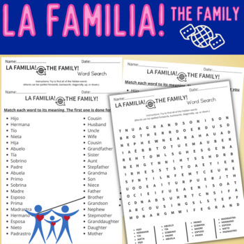 Preview of La Familia Spanish Practice Activities Word Search- Family Vocabulary in Spanish