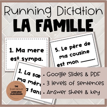 Preview of La Famille Running Dictation Sentences - French Listening & Writing Practice