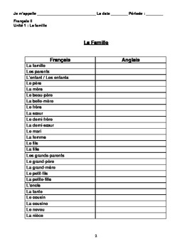 Preview of Discovering French Blanc: La Famille Vocabulary sheet with teacher version