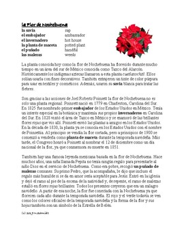 Preview of La Flor de Nochebuena Lectura y Cultura: Poinsettia Flower Spanish Reading