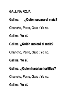 Preview of La Gallina Roja- TPRS Script for Spanish class play