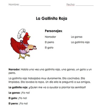 Preview of Spanish Reader's Theater--La Gallinita Roja (The Little Red Hen)