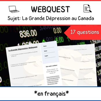 Preview of La Grande Dépression - Webquest / Cyberquête **en français**- Canadian History