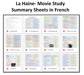 Preview of La Haine (movie study)- Summary Sheets in French