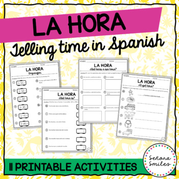 Preview of La Hora Telling Time in Spanish Worksheet, Game, and Activity Packet
