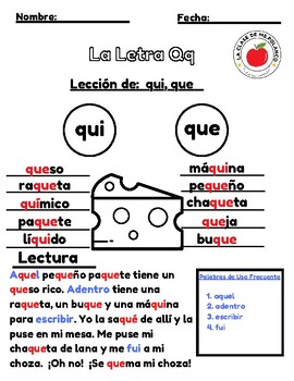 La Letra Qq: que, qui by La Clase de MsPolanco | TPT