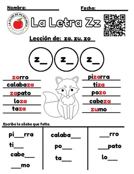 La Letra Zz: za, zo, zu by La Clase de MsPolanco | TPT