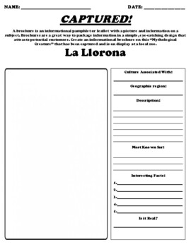 Preview of La Llorona "Informational Brochure" Worksheet and Webquest