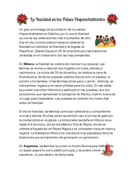 Preview of La Navidad-Tradiciones Países Hispanos -Cultura- Presentación/Lectura/Preguntas