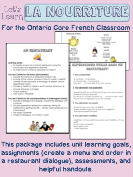 Preview of La Nourriture Core French Food Activities (Ontario) Assessments included!
