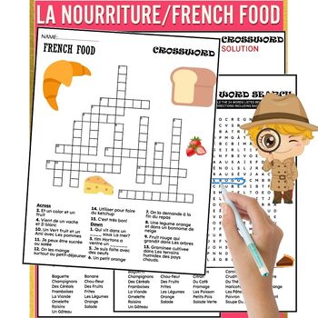 Preview of La Nourriture / French Food Fun Worksheets - Word Search And Crossword