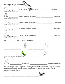 Preview of La Oruga Muy Hambrienta Spanish comprehension