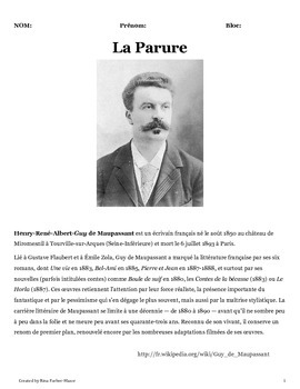 Preview of La Parure (Maupassant) activities packet (French)