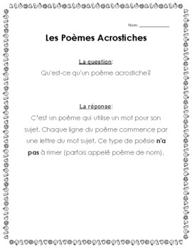 Poetry French Worksheets Teaching Resources Teachers Pay Teachers