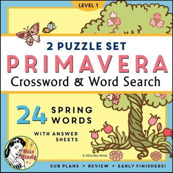 Preview of La Primavera: Spanish Spring Season Crossword Word Search Vocabulary Puzzles