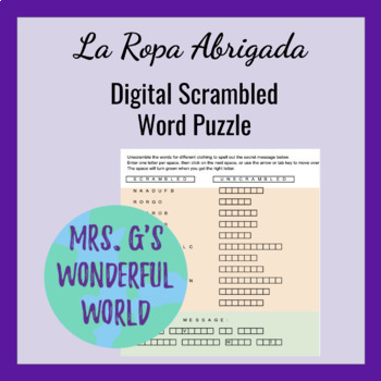 La Ropa Abrigada Digital Scrambled Word Puzzle by Mrs Gs Wonderful World