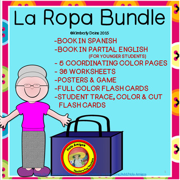 Preview of La Ropa  BUNDLE-Spanish Clothing -Book,posters,36 worksheets, flash cards & game