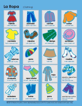 La Ropa Chart by Alphabet Space Spanish for Children | TpT