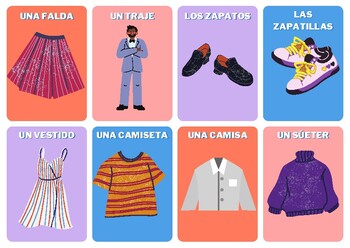 Preview of La Ropa - Clothes English/Spanish Flashcards (Memory Game) (UK)