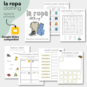 La Ropa / Clothing | Digital & Printable Spanish Interactive Vocab Tasks