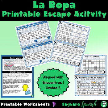 Preview of La Ropa Printable Escape Activity | Low-Prep | Spanish Vocabulary