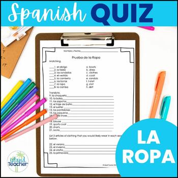 La Ropa Spanish Clothing Quiz by Island Teacher | TPT