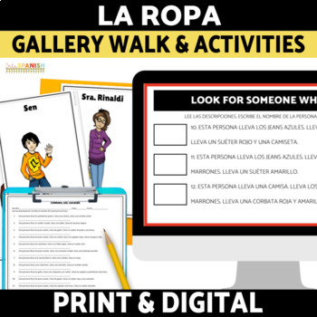 Preview of La Ropa Spanish Clothing Vocabulary Practice Activities with DIGITAL Option!