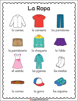 La Ropa Vocabulario {Spanish Vocabulary} Spanglish Schoolhouse
