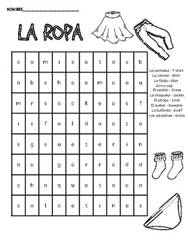 Preview of La Ropa Word-Search FREE