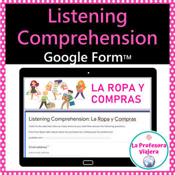 Preview of La Ropa y Compras -Spanish Listening Comprehension Google Form -Spanish & Eng Qs