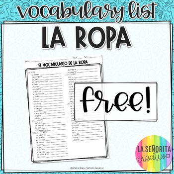 Preview of La Ropa y Los Accesorios Clothing Vocab List FREE | Clothing