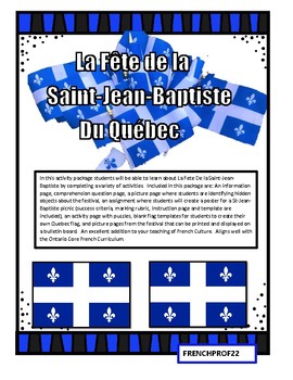 Preview of La Saint-Jean-Baptiste Quebec French Culture Activities
