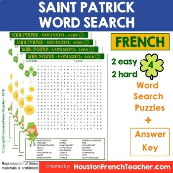 Preview of La Saint Patrick Activities: French Saint Patrick's Day - Word Search Activity