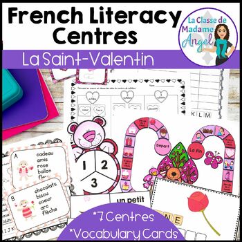 Preview of La Saint-Valentin - French Valentine's Day Literacy Centres and Vocabulary Cards