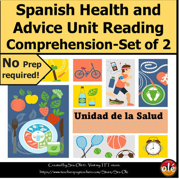 Preview of Para Mantener La Salud Spanish Health Unit Reading Comprehension Set of Two