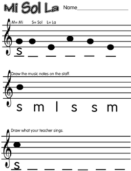 La Sol (so) Mi Formative Assessment Worksheet with dictation | TPT