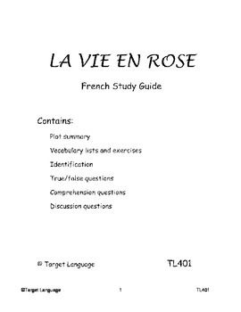 Preview of La Vie En Rose-French Study Guide