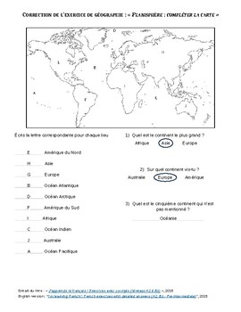 La Carte Du Monde Les Continents Et Océans World Map In French