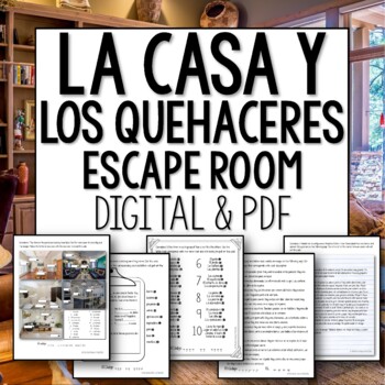 Preview of La casa y los quehaceres Escape Room Spanish House and Chores print and digital