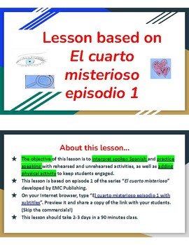 Preview of Lesson and Activities Based on "El cuarto misterioso" Episode 1