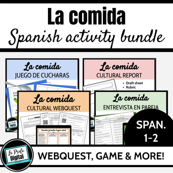 Preview of La comida Spanish Activities for Spanish 1 2 - webquest, game, conversation