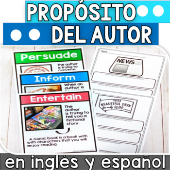Preview of Comprensión de lectura propósito del autor authors purpose en inglés y español
