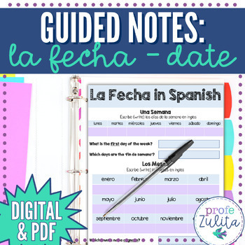 Preview of La fecha - The Date in Spanish Guided Notes for Students | Digital & PDF