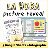 La hora - 3 Self-Checking Picture Reveal Sheets Spanish 1 and 2