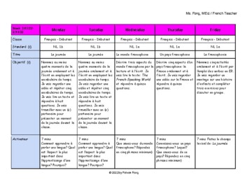 Preview of La journée et le monde francophone - Weekly Lesson Plan 6