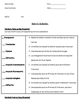 la lumiere quiz 2 grade 4 french immersion science son et lumiere by mmesarac