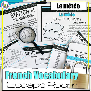 Preview of La météo French weather vocabulary escape room