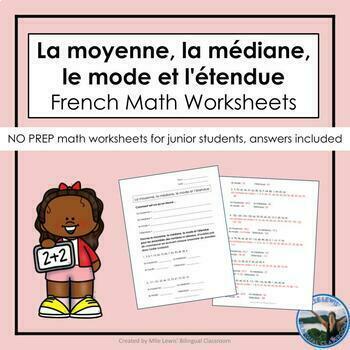Preview of La moyenne, la mediane, le mode et l'etendue - French Math Worksheets