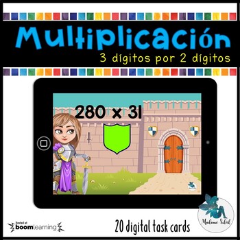 Preview of La multiplicación (3 dígitos por 2 dígitos) BOOM CARDS