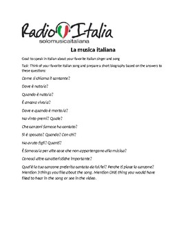 Preview of La musica italiana: research project- Italian 3